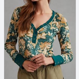 Floral Green and Beige Women's Top